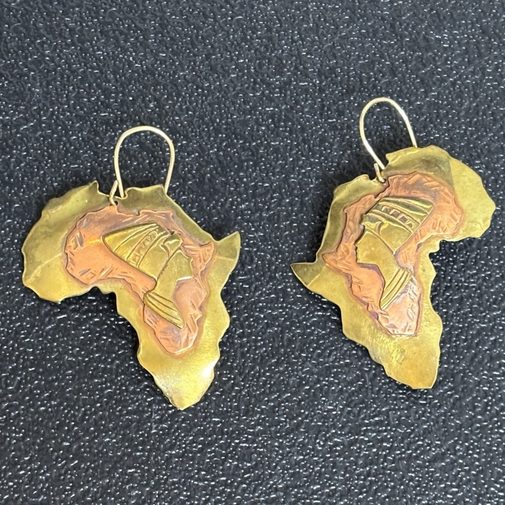 Africa Shape Brass Silhouette Dangle Hook Earrings